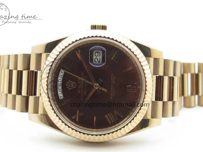 Best AAA Replica Sites A 228239 New 904 Dial on 40mm RG President QuickDry Dial BP Brown 2824 Bracelet Roman Day-Date RG Version 0110